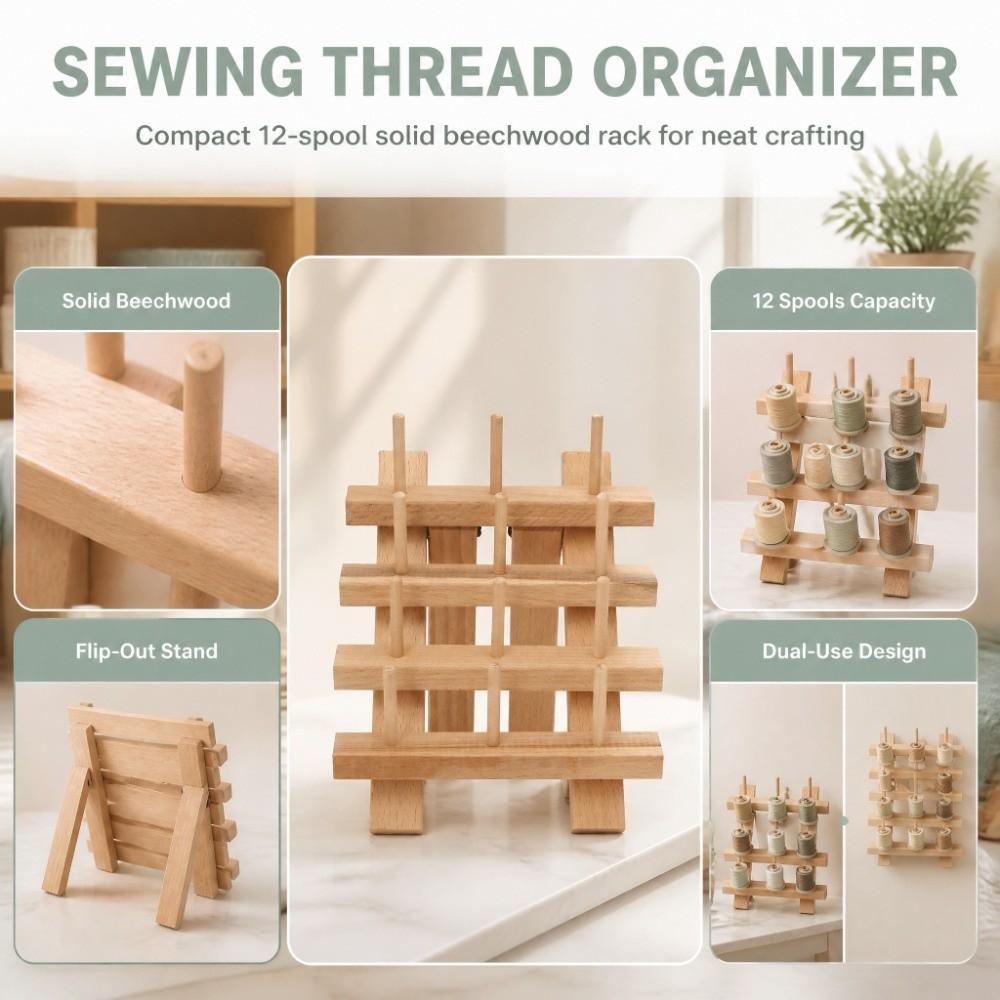 Beech Wood Wooden Thread Rack Foldable Design Bobbin Organizer  For DIY Embroidery