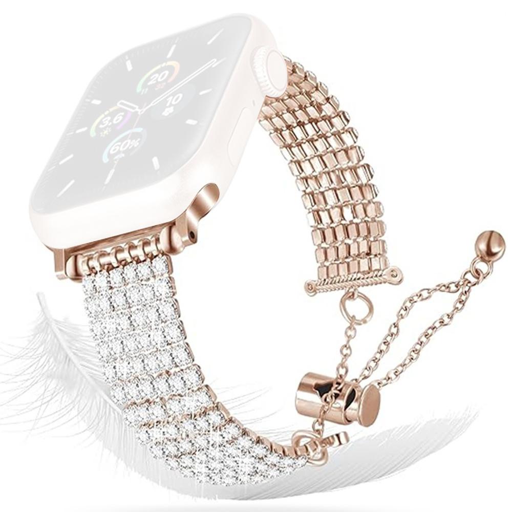 Rhinestone Decor Metal Strap for Apple Watch Series 11 10 42mm / 9 8 7 41mm / SE3 SE2 SE 6 5 4 40mm / 3 2 1 38mm Drawstring Adjustable Watch Band