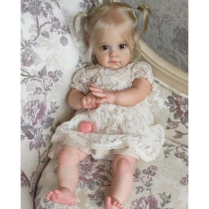 Realistic Silicones Baby Girl Doll 21inch with Flexible Joint for Kids Play Realistic Baby New Borns Asleep Toy Soft