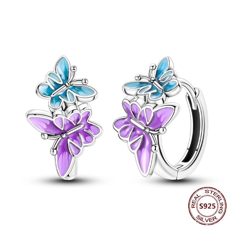 New 925 Silver Chameleon Unicorn Cute Stud Earrings Zircon Blue Eyes Flower Small Earrings For Women Girls Lovely Jewelry Gift