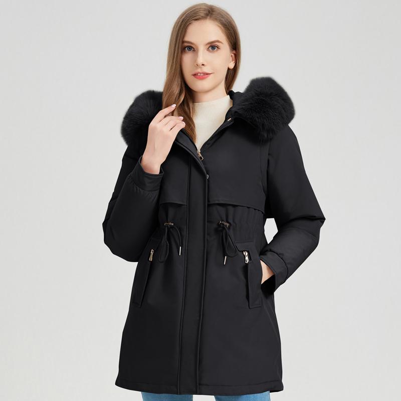Fashion Winter Coat Female Long Parkas Hooded Faux Fur Collar Detachable Sleeves Loose Thick Warm Women's Jackets
