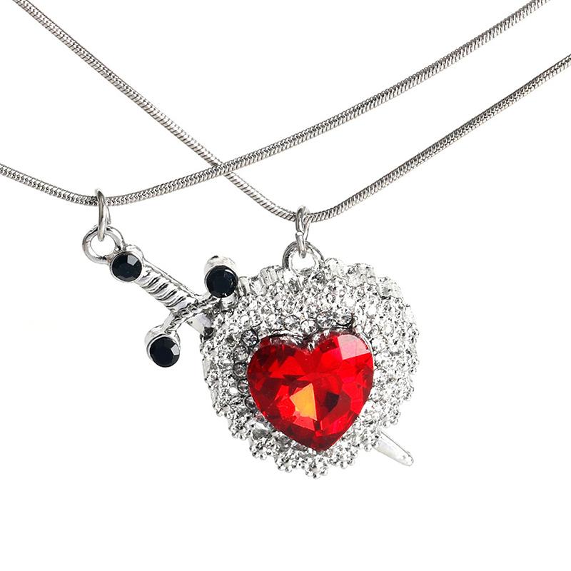 2pcs Fashion Creative Love Sword Heart Shape Pendant Necklace Couples Women and Men Party Jewelry Couple Gift Accessories