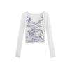 Women's Y2K Slim Fit V-Neck Letter Print Long Sleeve Crop Top