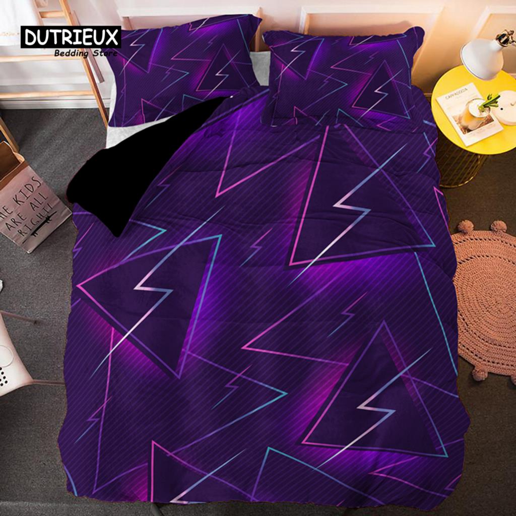 Psychedelic 3D Geometric Duvet Cover Modern Retro Neon Bedding Set Microfiber Colorful Abstract Quilt Cover Full For Kids Teen