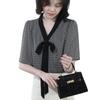 Houndstooth Pattern Blouse for Short with Flared Loose Body Everyday Summer [Bidason] Women, Shirt, Sleeves, Ribbon, Stylish, Elegant, Classy, Adult,