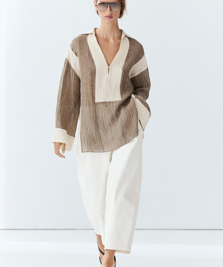 Masimodutti Fluid Texture Linen Blend Blouse
