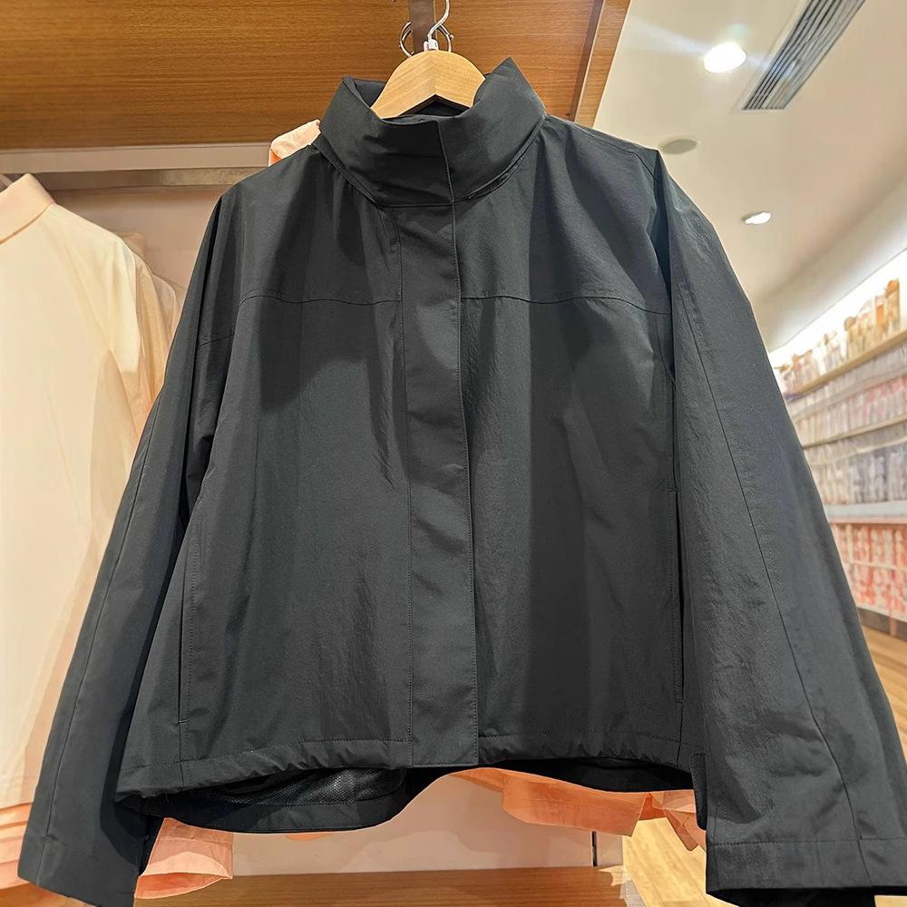 Damen Frühlings Winddichte Stehkragenjacke mit Kapuze Einfarbig Einfach