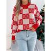 Autumn Winter Snowflake Checkered Knitted Sweaters Lantern Pullover Sweater Women's Christmas Sweater