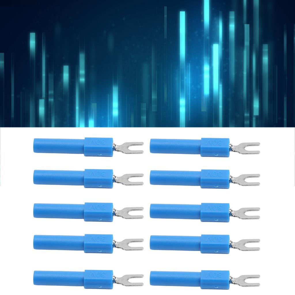 ZK30 10pcs 4mm Fork Spade Wire Connectors U Type Electrical Crimp Terminal for Testing MultimeterBlue