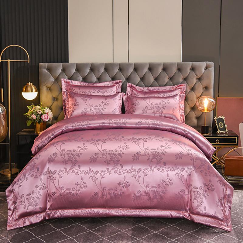 Avrupa saten jakarlı nevresim çarşaf dört parçalı set işlemeli üç parçalı set