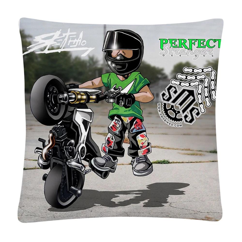 Stunt Sports Cartoon Pattern Soft Polyester Pillow Case for Sofa Home Car Decoration Pillowcase