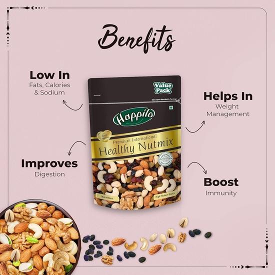Happilo Premium International Healthy Nutmix 350g Value Pack Almonds, Black Raisins, Cashewnuts, Cranberries, Green Raisins