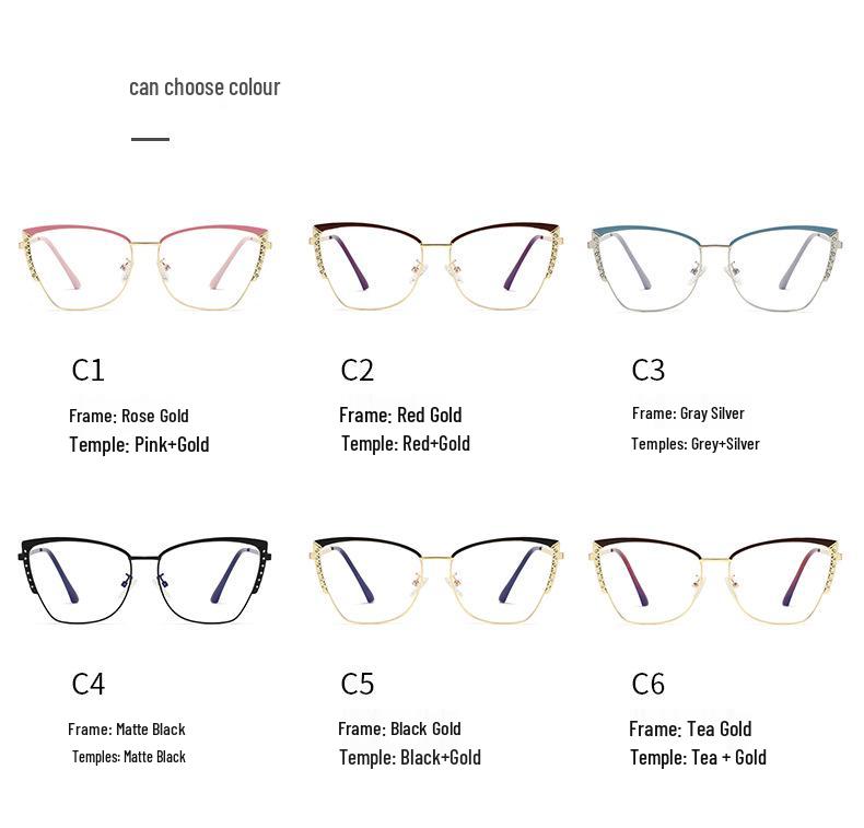 Retro Rhinestone Cat-eye Anti-Blue Light Glasses: Fashionable Color-changing Metal Frames