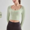 Women's Long Sleeve Fitness & Yoga Top with Fixed Chest Pads and Thumbholes
