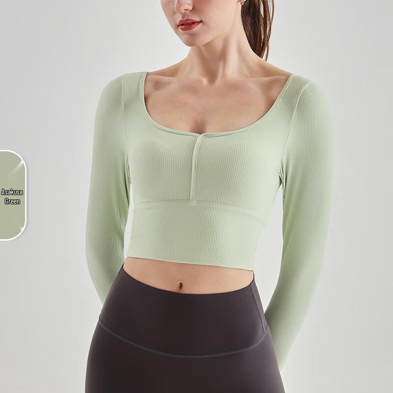 Women's Long Sleeve Fitness & Yoga Top with Fixed Chest Pads and Thumbholes