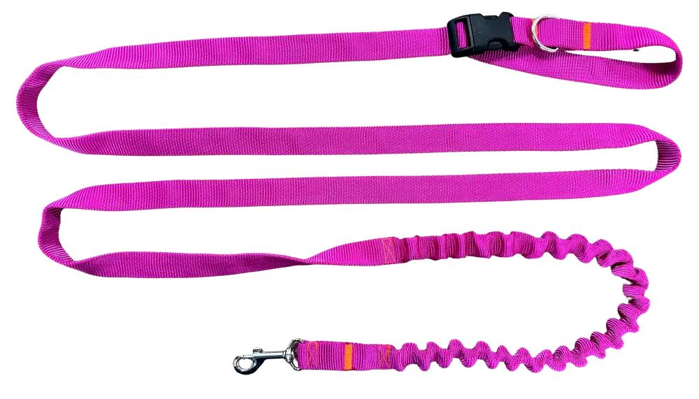 Dog Leash with Shock Absorber 380cm FUCHSIA Adjustable HandsFree Made in Poland