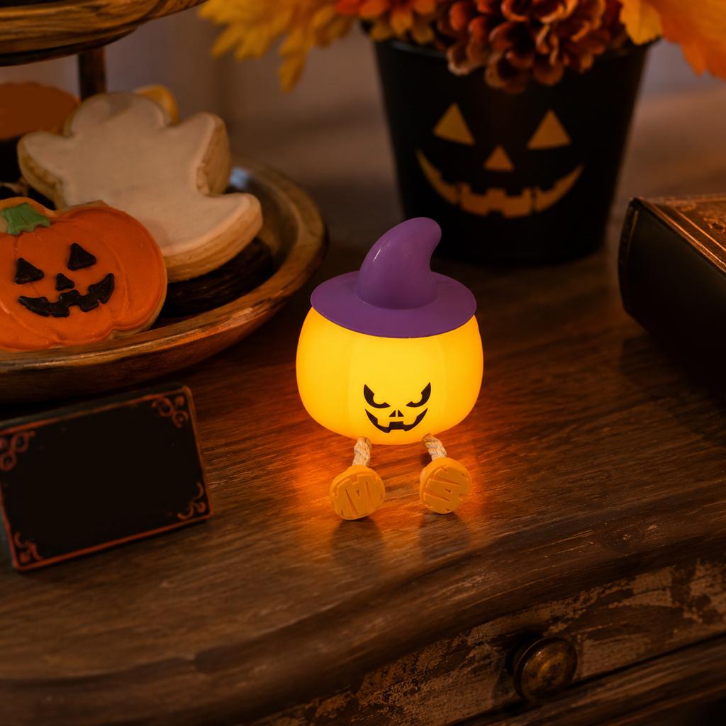 Pumpkin Witch Night Light with Cute Halloween Design for Bedroom, Party Decor - Soft Ambient Lamp