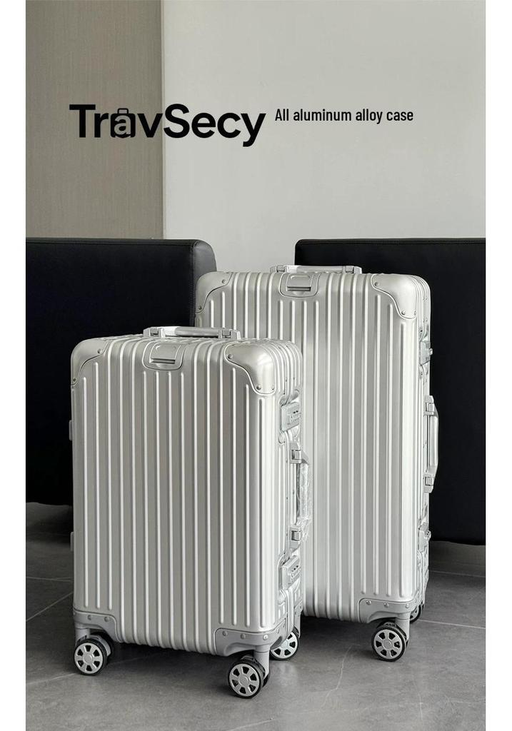 Aluminum Magnesium Alloy Trolley Case 20: Business Metal Carry-on Leather Travel Luggage