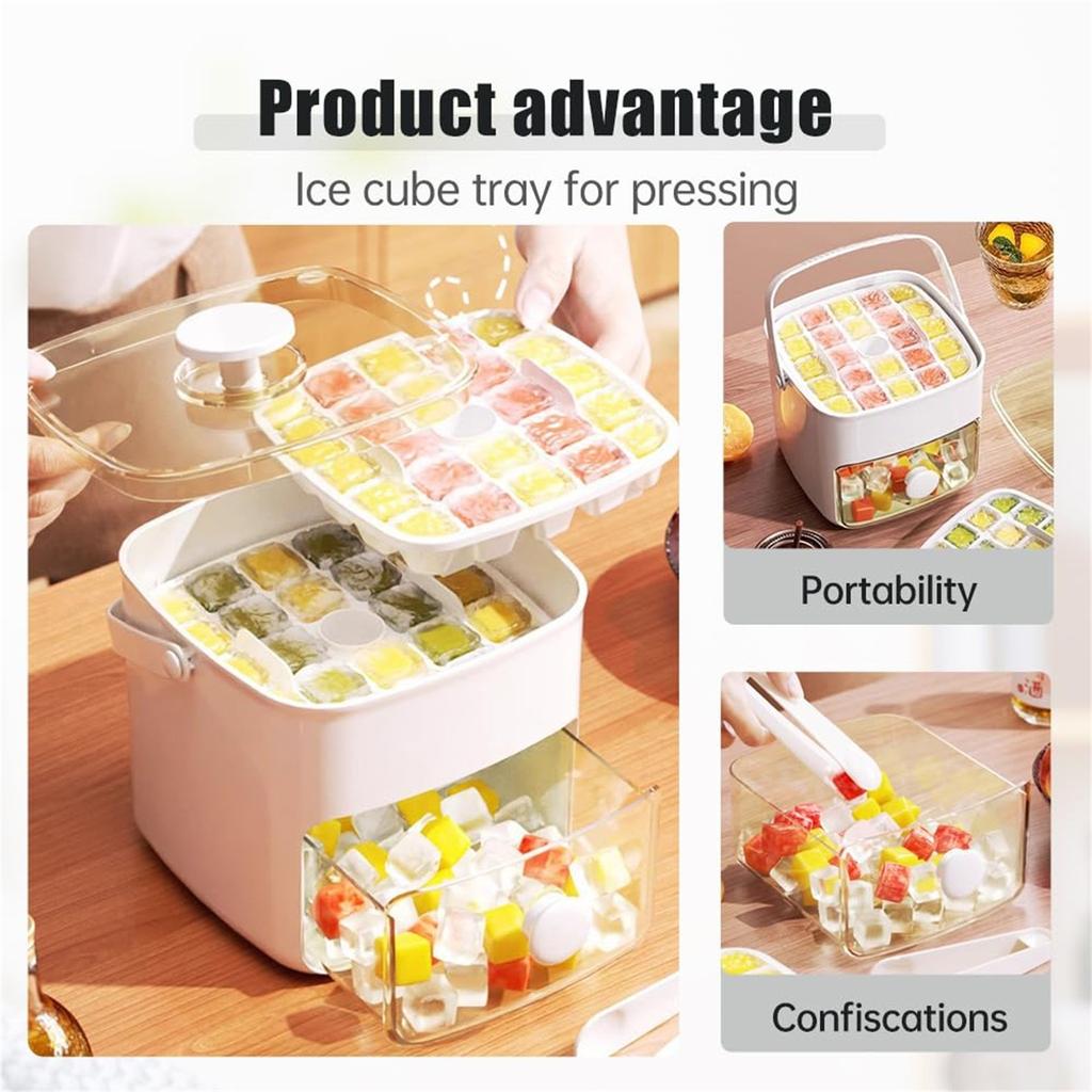 Press The Ice Tray With Lid, Ice Trays For Freezer, Double Layer 48 PCS Ice Tray With Lid