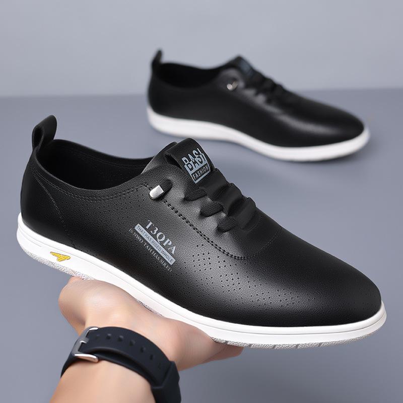 2025 Shoes for Men Leather Casual Shoes Summer New Microporous Slip-on Loafers Fashion Round Toe Sandals Driving Shoes