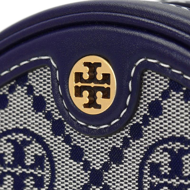 TORY BURCH Tang Liboqi T Monogram presbyopia printed compact jacquard leather round cake bag crossbody bag mini women's navy blue 88027-405