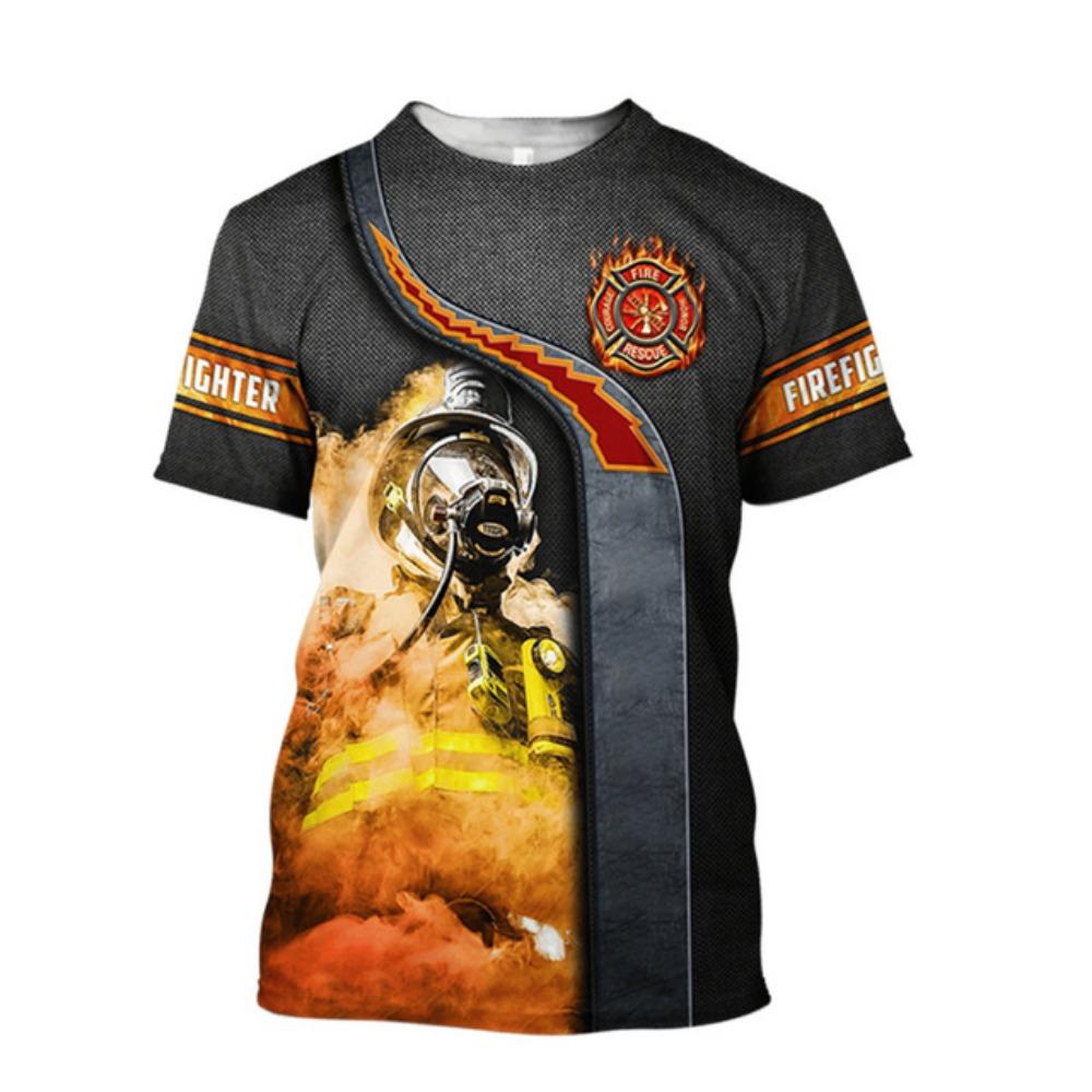 

Новая мужская футболка с рисунком пожарного, объемный принт, футболки большого размера с круглым вырезом, модный повседневный дышащий топ с коротким рукавом XL