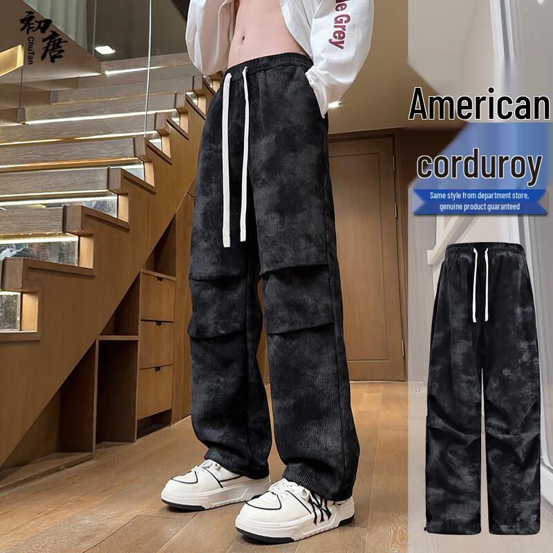 

Men s Corduroy Loose Fit Pleated Wide-Leg Pants XL