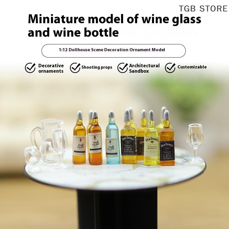 1 Set Miniature Wine Bottles DollHouse Kitchen Restaurant Decor Accessories Mini Red Wine Cup Model