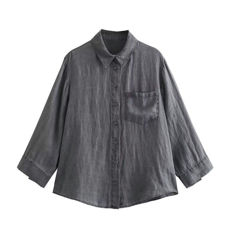 Fashion Style Autumn New Women's Clothing Slimming Pocket Trim Linen Shirt Mid Waist Pants 4786320 802