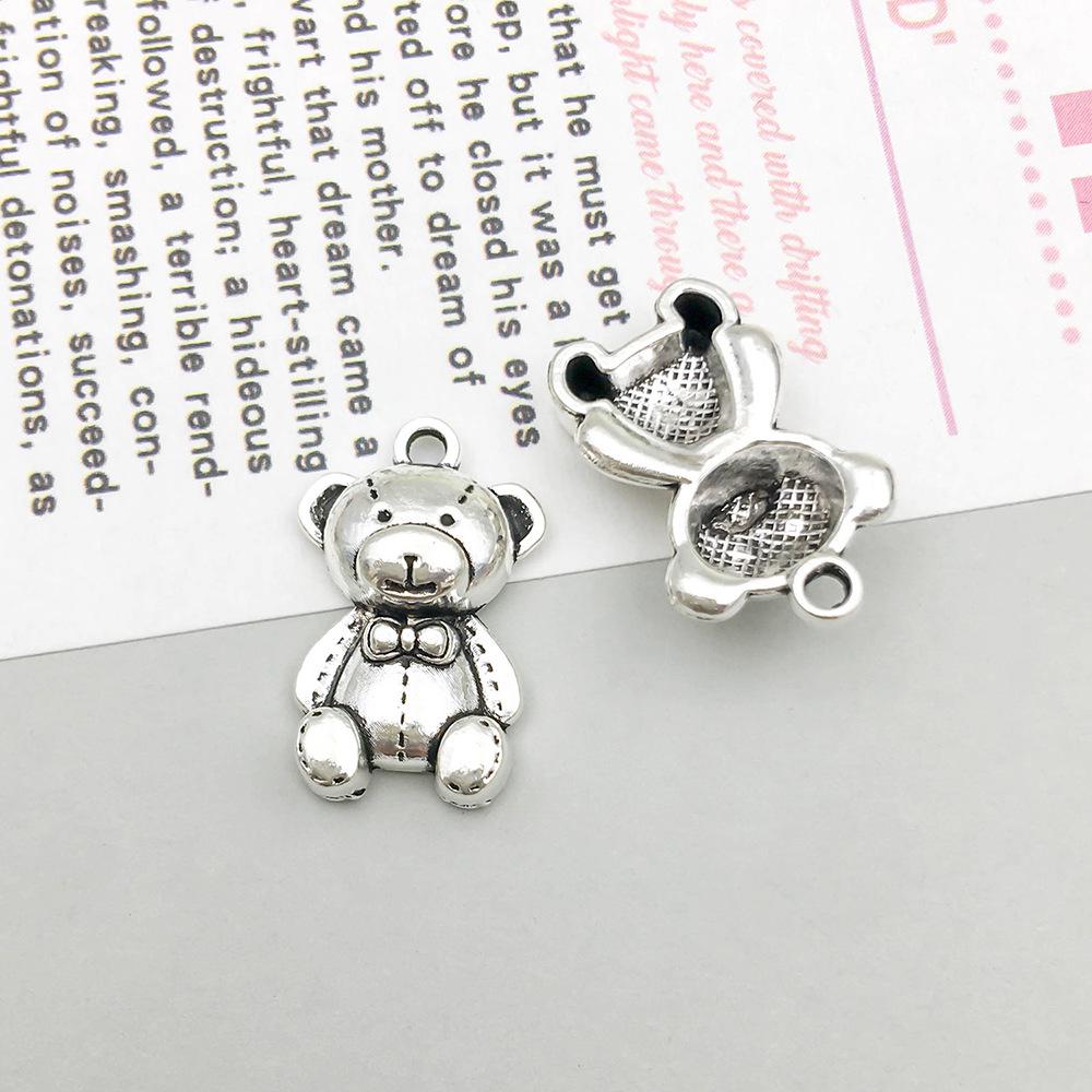 Charm pandantiv ursuleț de pluș din argint antic pentru bijuterii DIY