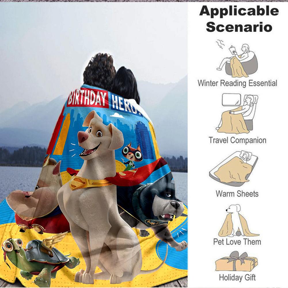 1pc DC League of Super Pets Flannel Throw Blanket Lightweight Soft Warm All Season Blanket for Sofa, Bed, Travel,L1028020