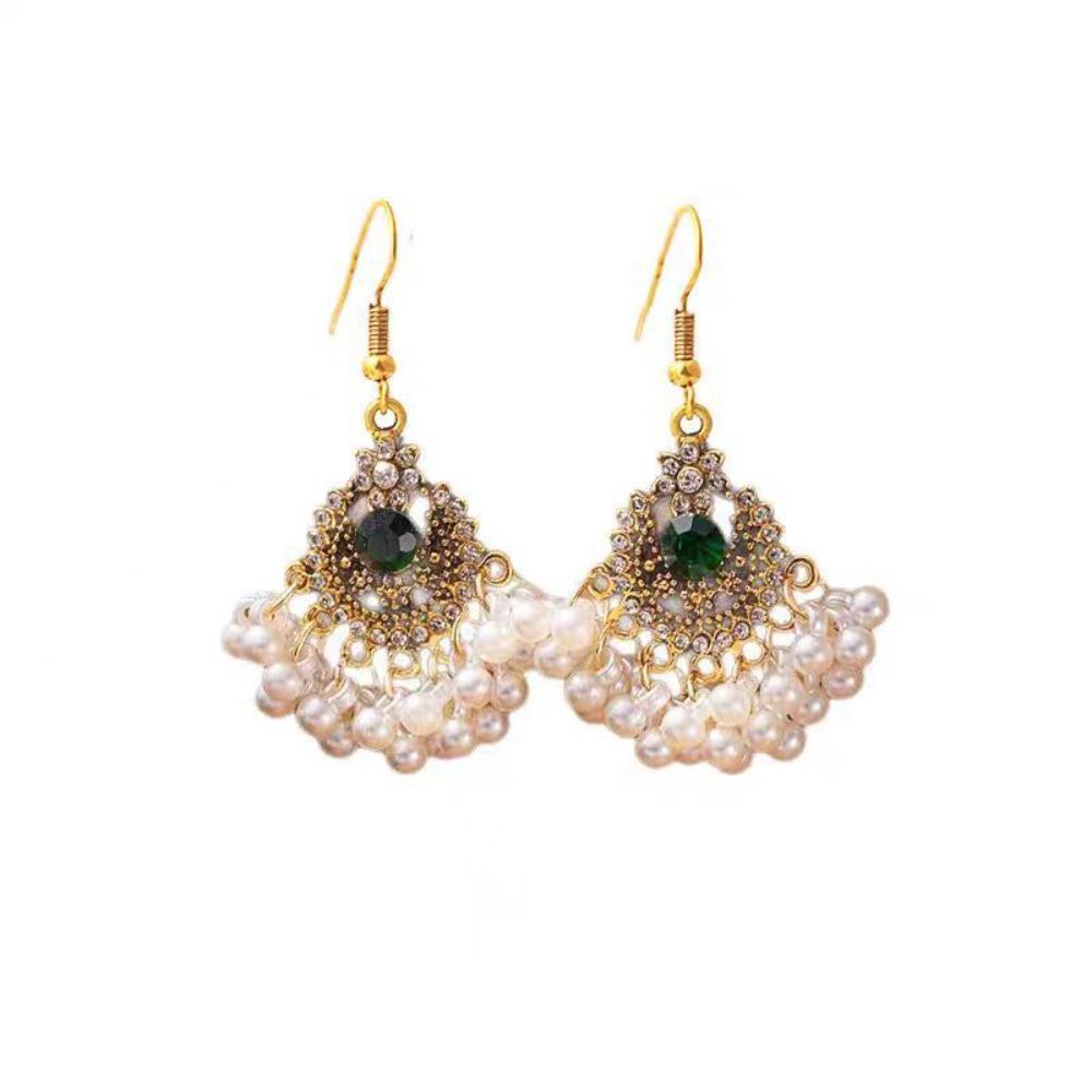 Hook Piercing Tassel Drop Earrings Imitation Pearl Exaggerated Tassel Earrings  Party золотой
