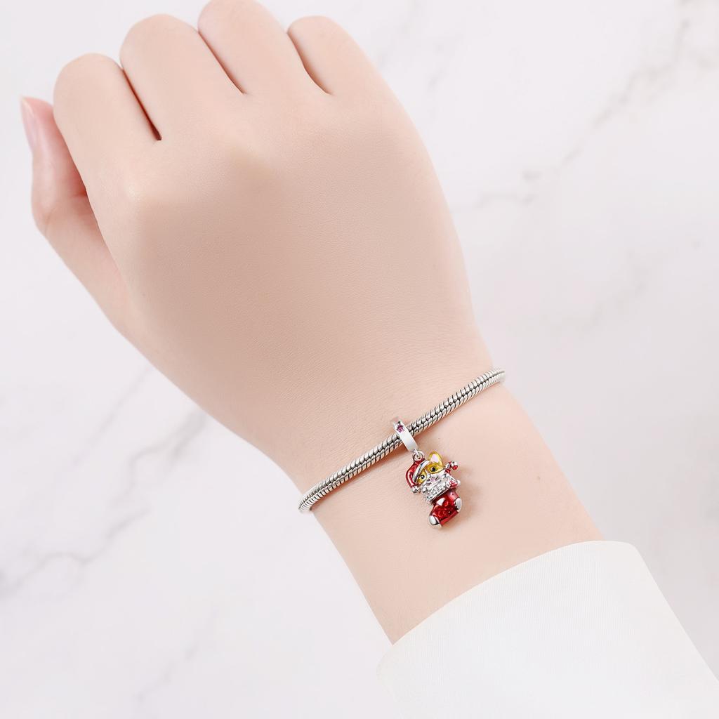 Copper Christmas Dog Socks Pendants Bracelet Charms Fit Bangle For Women Jewelry Party Beads Diy Gifts Accessory