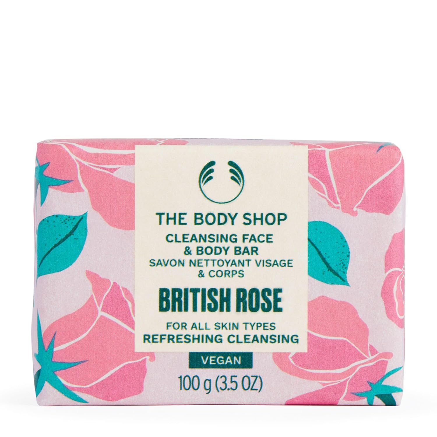 The Body Shop Британская Роза Мыло Очищающее для Лица и Тела 100 г Мягкое Отшелушивающее Увлажняющее Мыло для Ежедневного Использования