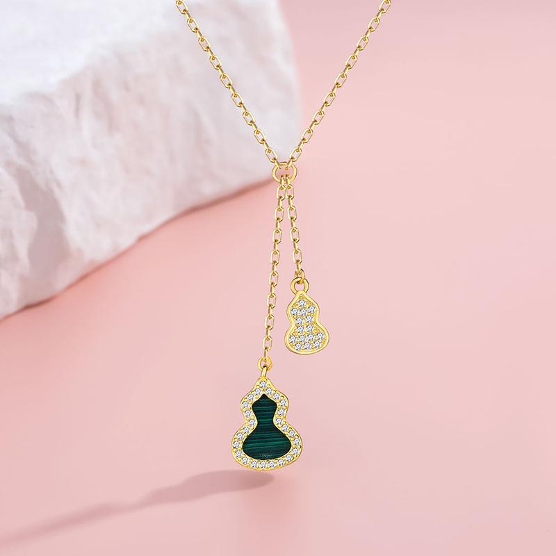 New Trendy, Simple and Fashionable Temperament, Light Luxury Small Gourd Necklace, Double Gourd Collarbone Chain, Best Friend Gift