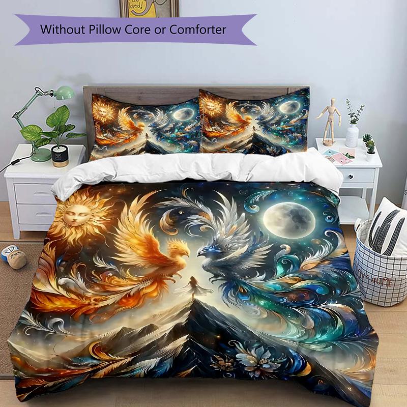 3pcs Anime Phoenix Comforter Set with Two Pillowcases (No Core), Home Decor, Festival Gift, Polyester Fabric