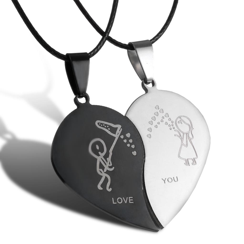 2 Pcs/Set Couple Necklace Stainless Steel Cute Cartoon Cat Animal Choker For Women Men Lovers Valentine's Day Jewelry Gifts