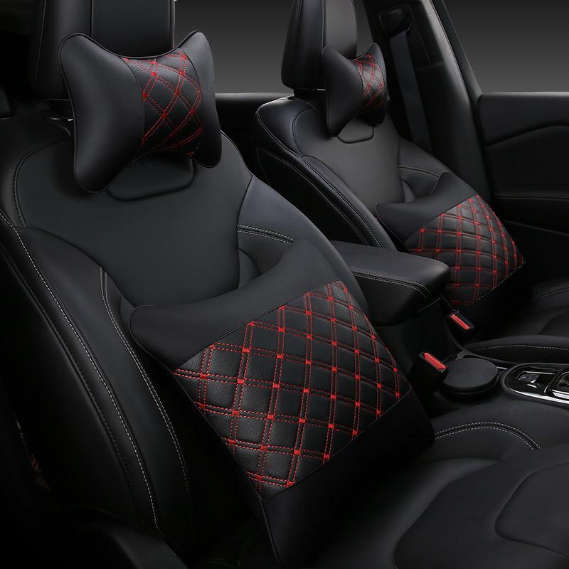 Universal Red Wine Car Neck Pillow & Lumbar Support Cushion for All Seasons, for Both Adults and Children.