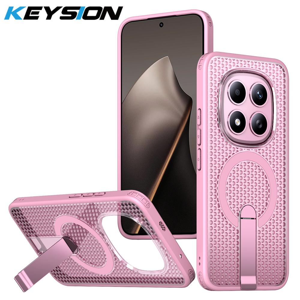 

KEYSION Hollow Heat Dissipation Case for MagSafe for Xiaomi POCO M8 M8 Pro 5G Magnetic Cooling Hide Stand Shockproof Phone Cover for POCO M8 Pro 5G рожевий