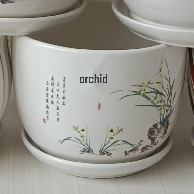 Extra Large Ceramic Flower Pot with Saucer for Succulents and Orchids, Creative Balcony Gardening Stand.