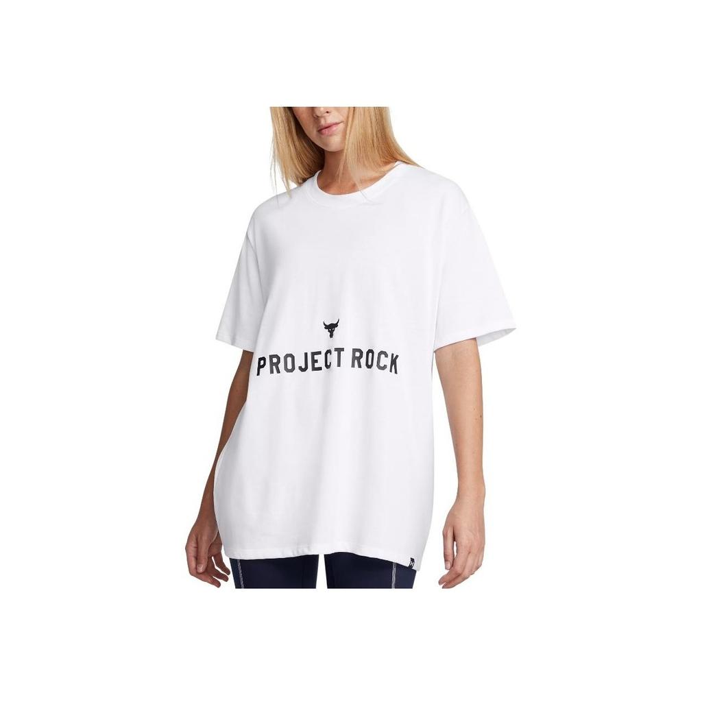 Under Armour Project Rock Campus Comfortable Fitting Breathable Loose Casual Short Sleeve T-Shirt Women T-Shirts White 1386440-100