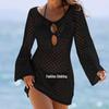 European & American V-Neck Long-Sleeve Hollow Texture Holiday Dress with Backless Design
