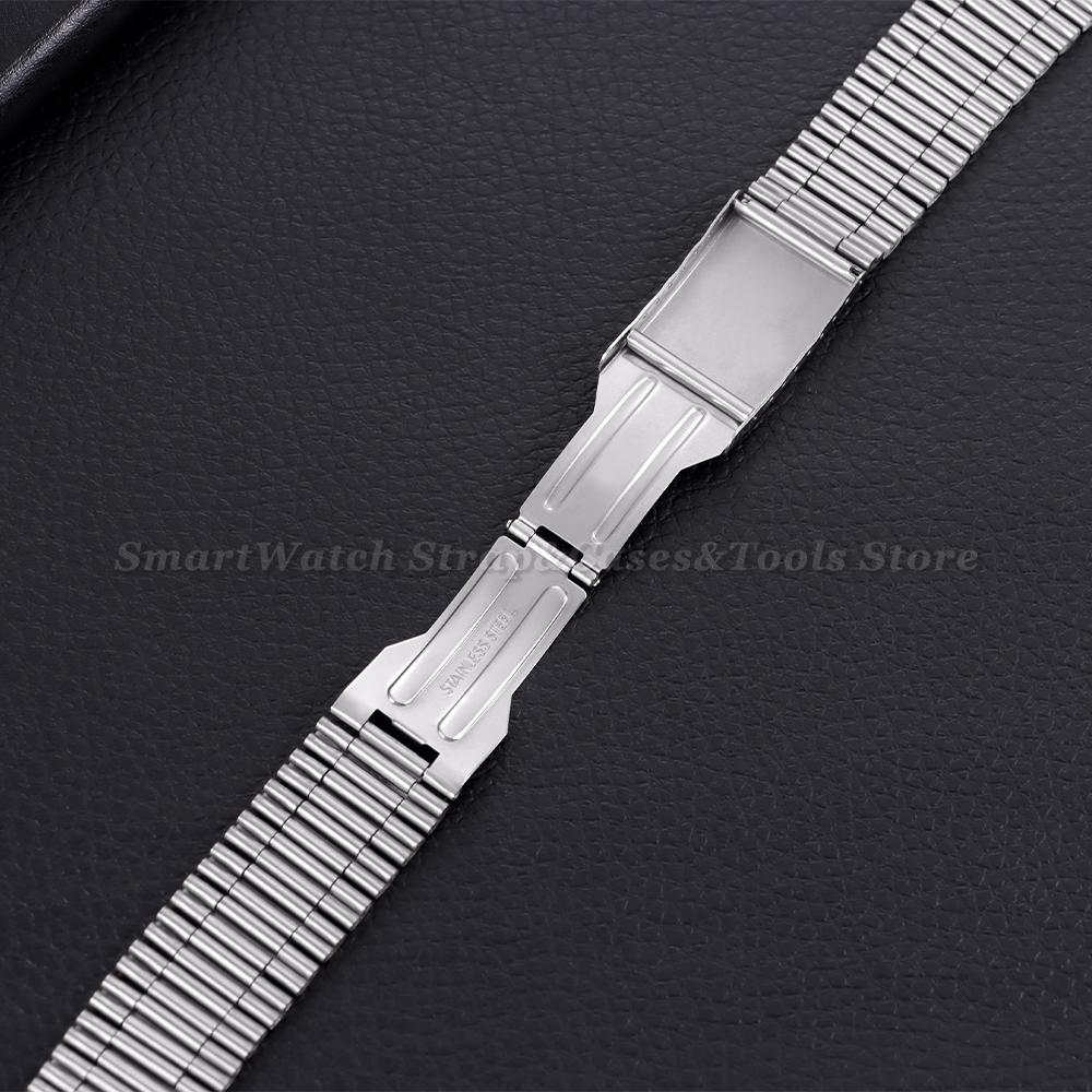 Silver Gold Black Stainless Steel Watch Strap Folding Safety Clasp Metal Watchband 18mm 20mm 22mm Universal Bracelets for Seiko