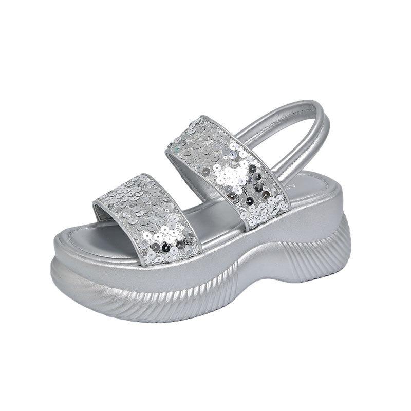 Summer JX new sequined thick-soled heightening sandals with skirts fashionable casual outer sandals