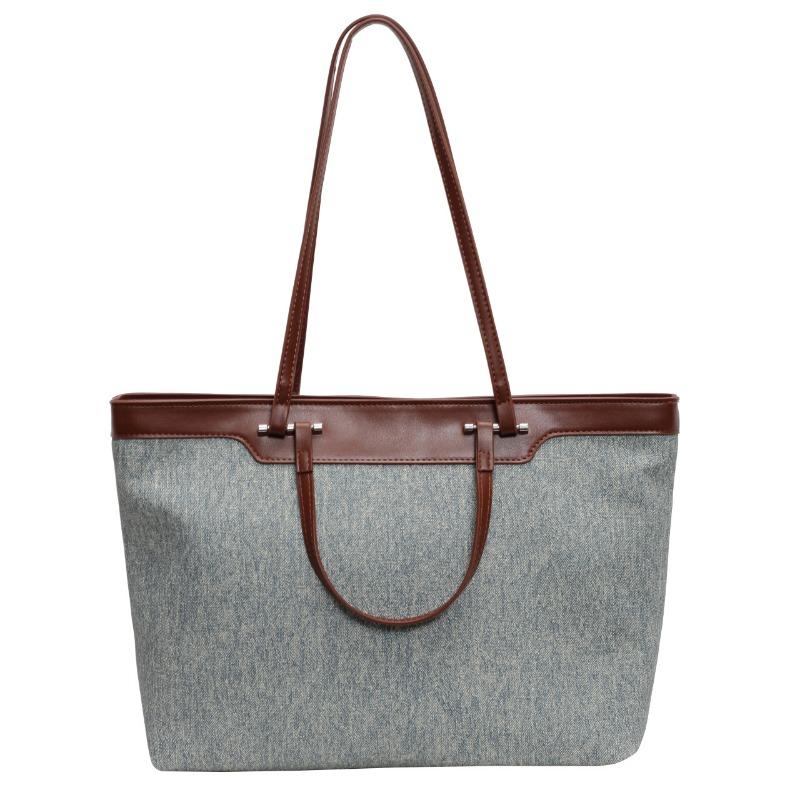 Autumn and Winter Tide Versatile Handbag Large-capacity Tote Bag Contrasting Color Shoulder Large Bag Women's Bag