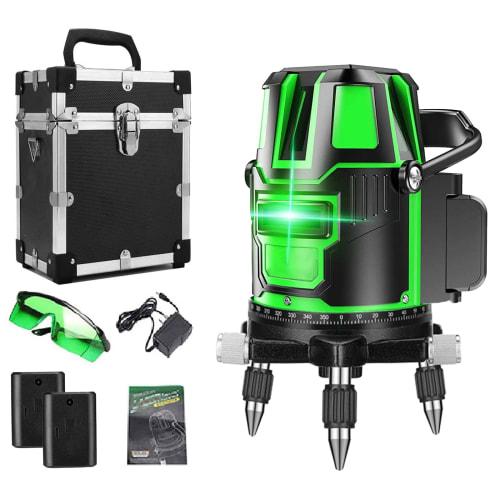 BKBEINGKING 5-Line Laser Level, Green, 5 Lines, 6 Points, Rotating Laser, 4-Direction Large Square Beam, Dustproof and Waterproof, Automatic Correctio