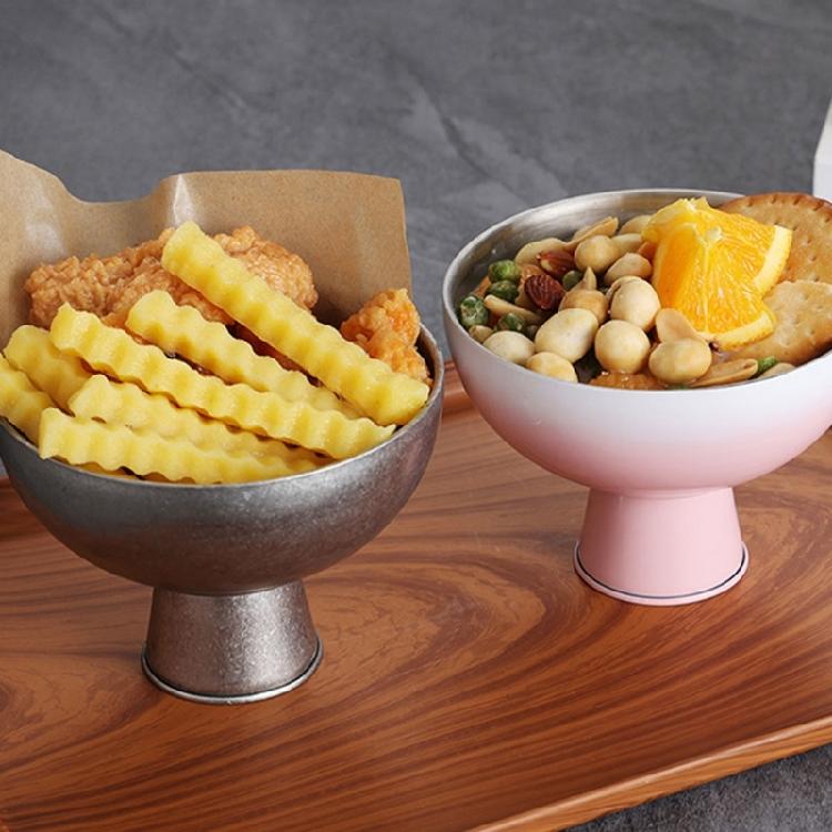 Double Walled Footed Stainless Steel Dessert Container Puddings Cup Ice Cream Bowl For Birthday Parties And Coffee Shops