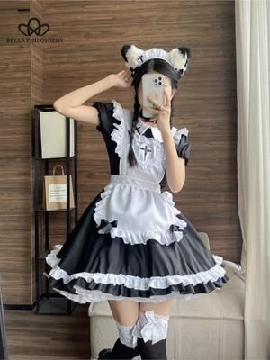 2023Lolita Dress Cute Pink Ruffle Maid Outfit Japanese Girl Cosplay Sexy Costumes Daily Apron Uniform Skirt Set Kawaii Dress
