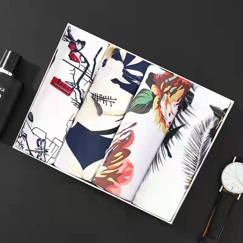 Men'S Panties Printed Seamless Mid-Waist Large-Size Breathable Boxers Leggings, Men