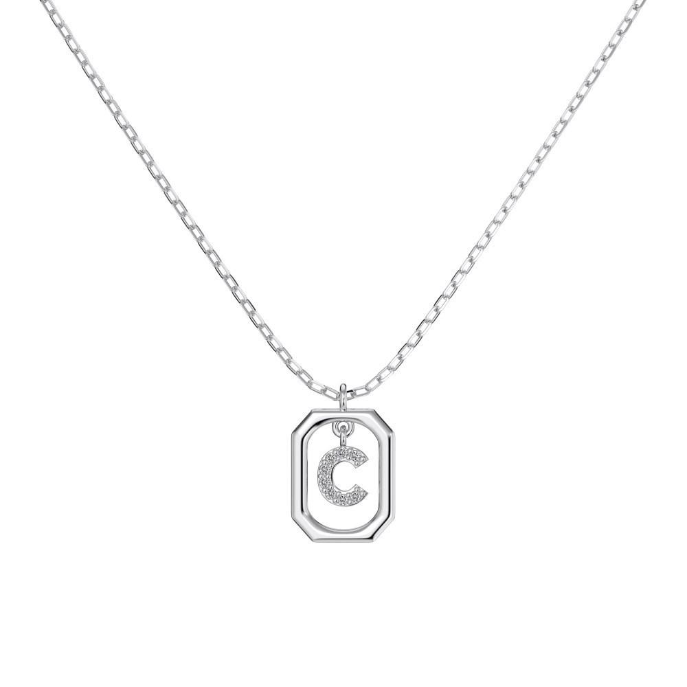 925 Silver Alphabet Pendant Necklace with Zircon Detailing - Women's Elegant & Unique Design